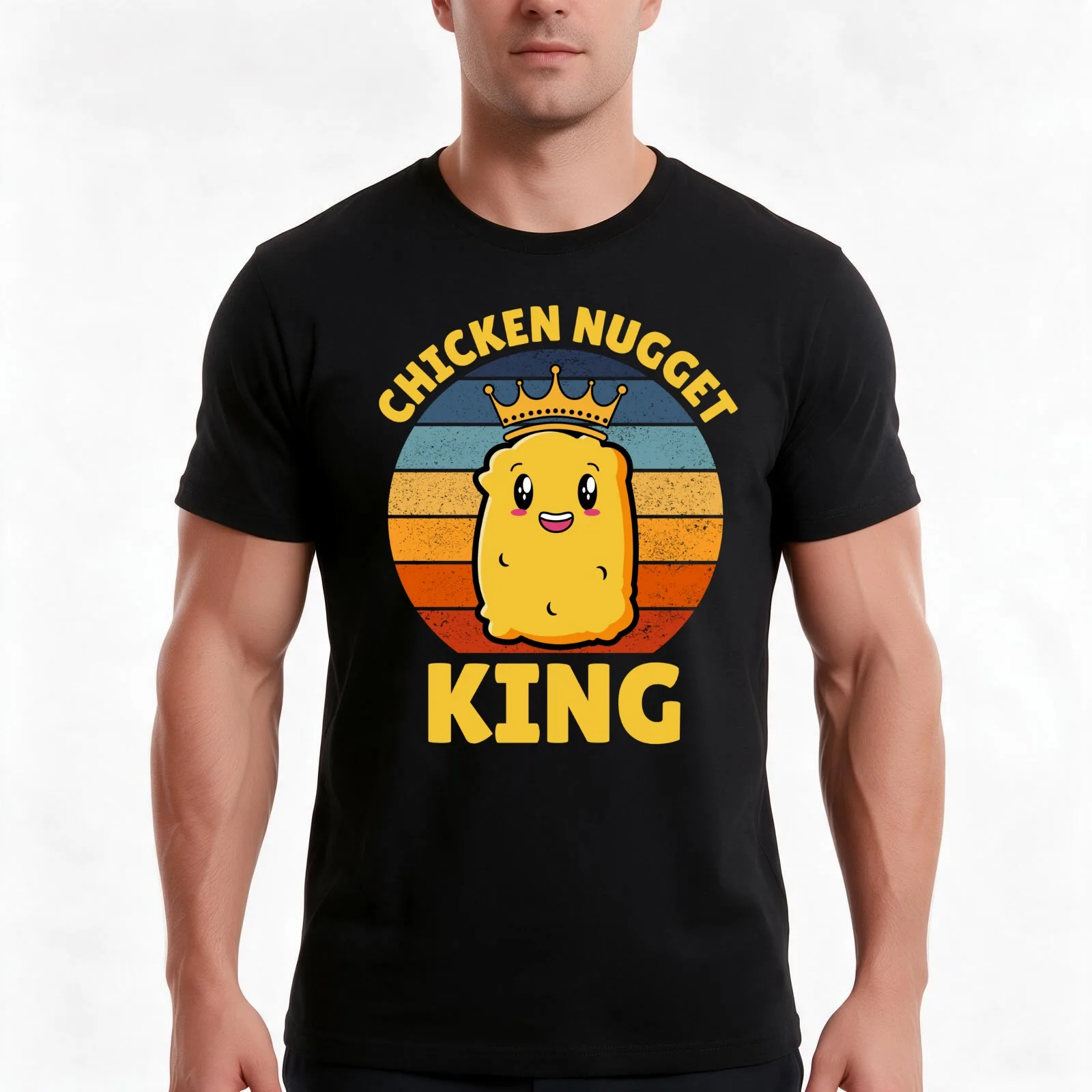 Chicken Nugget King Birthday Fast Food Funny T-Shirt, Summer Casual Cotton Tee, Oversized Streetwear Tops, Vintage Graphic Print