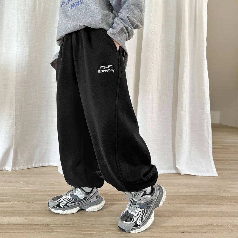 2025 New Boys' Korean Version Loose Sports Pants 290g Knitted Wear Resistant and Durable Sweatpants Fashion Boy Clothes