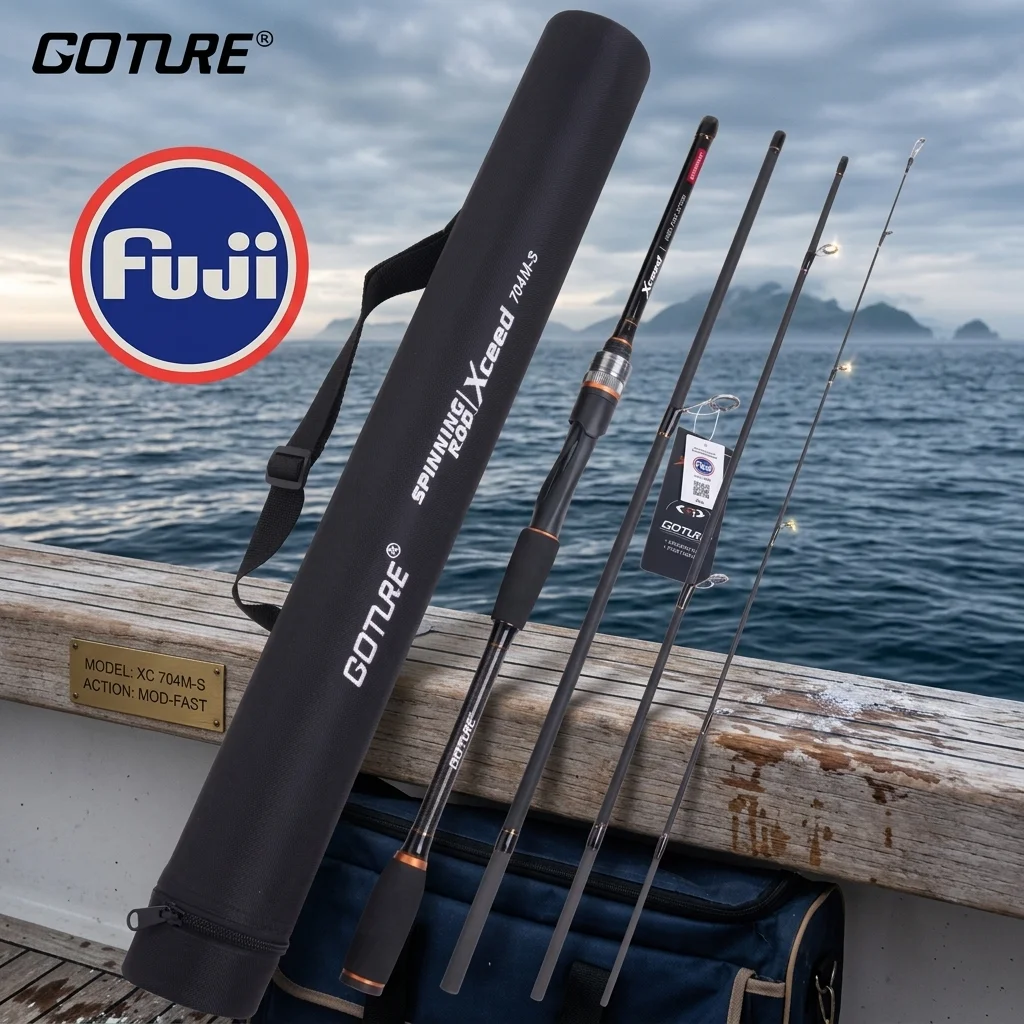 Goture Xceed 4 セクション トラベルフィッシングロッド Fujiガイドリング付き カーボンファイバー 1.98-3.6M スピニング/キャスティング ルアーロッド コイ釣り用