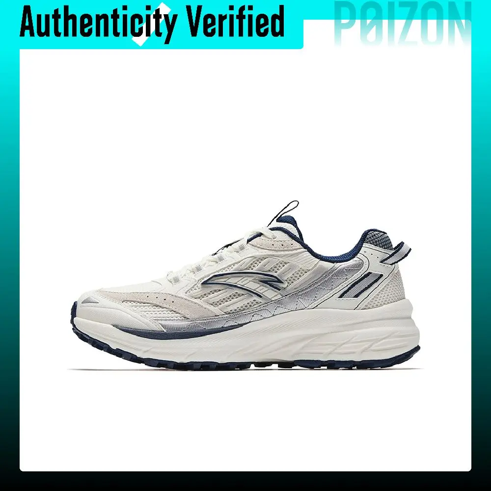 Anta AT957 Textile, Synthetic Leather Low top Casual Running Shoes Men's White Blue Silver 912535596-5
