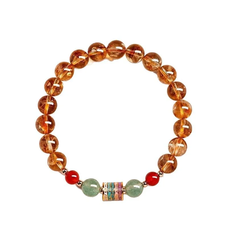 Chinese Style 8mm Natural Citrine Bracelet S925 Silver Colorful Prayer Wheel Good Luck Fortune Attracting Healing Crystal Bracel