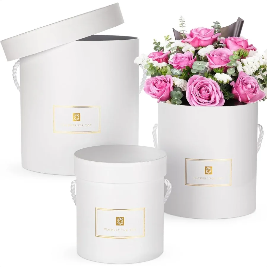 

White Gift Box with Lids Set of 3 Round Nesting Gift Boxes Cylinder for Presents 3 Assorted Sizes Flowers Arrangements Box for