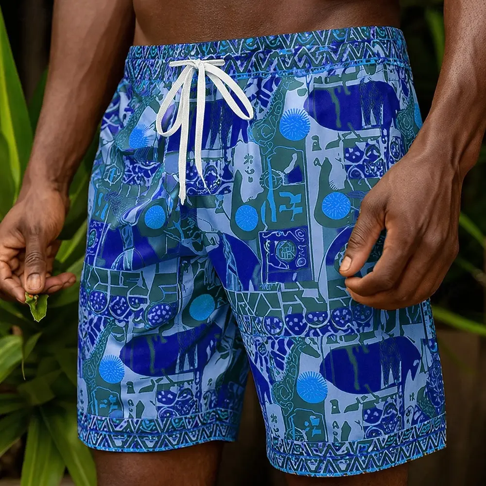 Men's Vintage Giraffe Geometric Ethnic Shorts Mid Waist Drawstring Waist Side Pockets Hawaiian Beach Vacation Daily Wear Summer