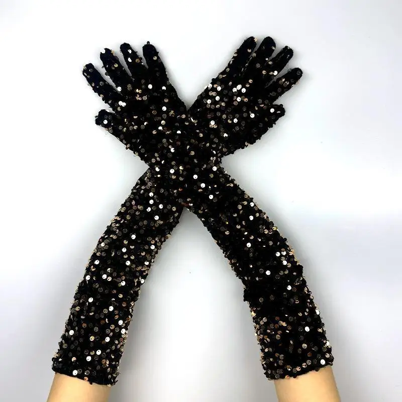 Winter Gloves: Fashionable Thickened Warm Velvet Gloves, Shiny Skirt Sleeves, Sequined Gloves, Halloween Costume Dressing Gloves