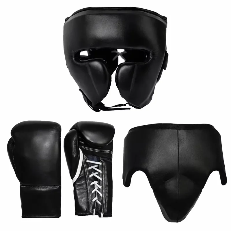 Custom Name Boxing Equipment Set Multicolor Muay Thai Kick Training Gloves Head Gear Groin Protection Cowhide Waterproof