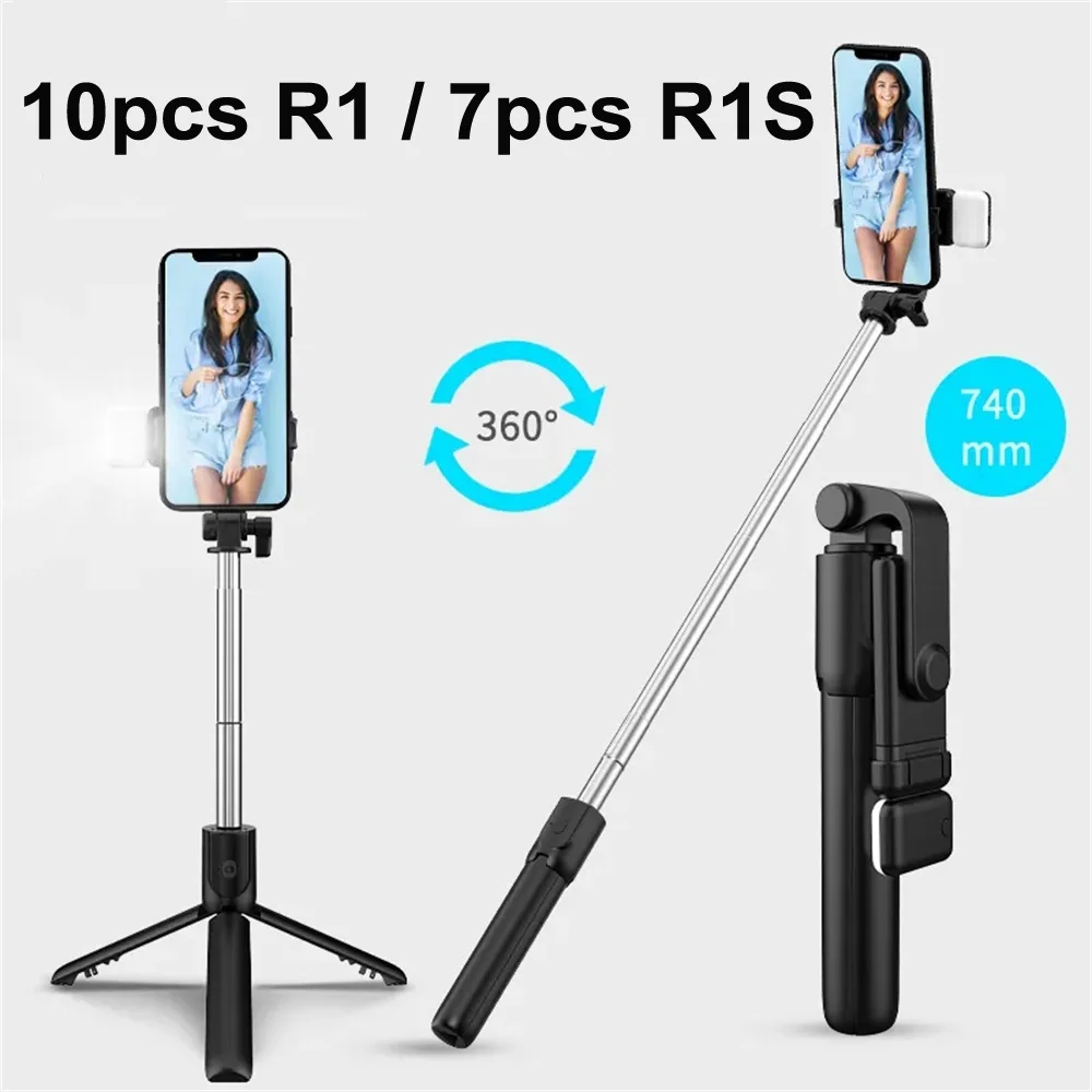 

Wholesale 10PCS R1/8PCS R1S Selfie Stick Tripod With Light Bluetooth Remote Shutter 360 Degree Rotation 740mm Monopod Live Stand