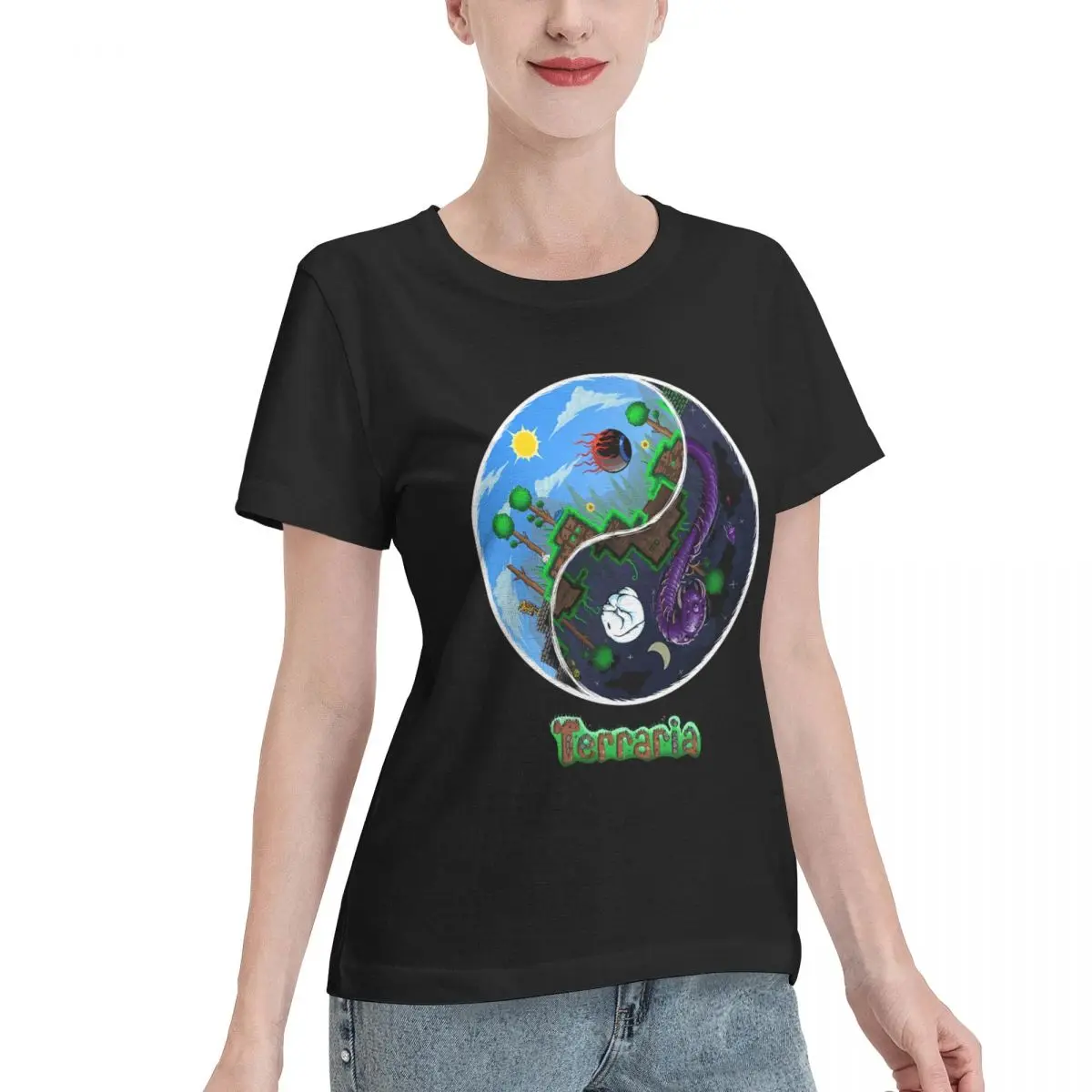 Autumn Inner Terraria Game Night And Day Horror Design Women's T-shirt Grunge Female Essential Clothing