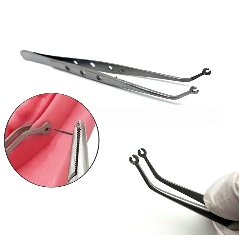 Dental Surgical Suture Tweezer Tip With Hole Operation Stitching Tweezer Suture Corn Tweezers Dressing Forceps Serrated Tip