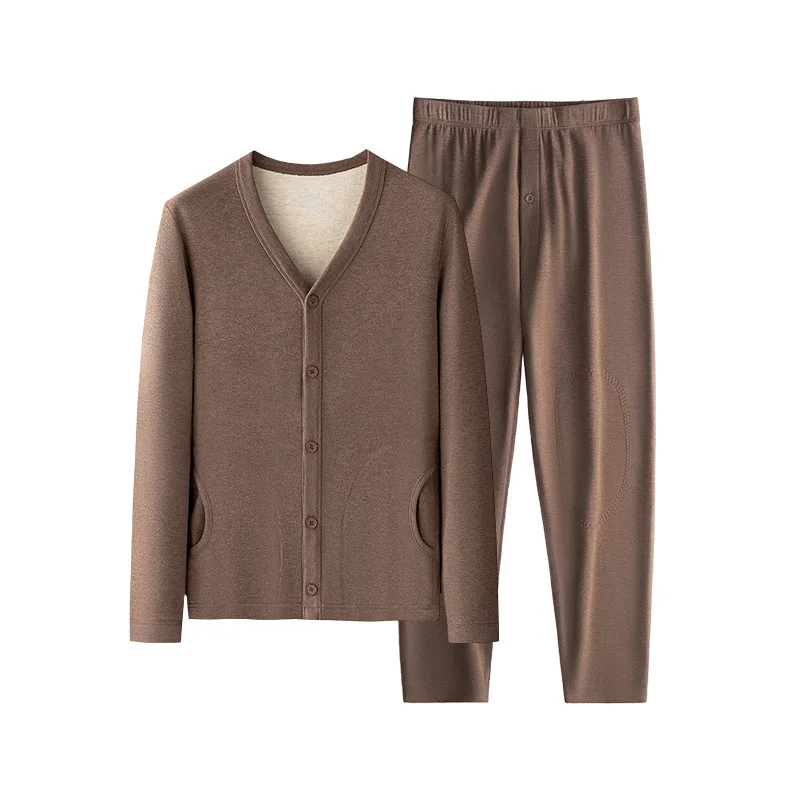 

Men Thermal Long Johns Cashmere Merino Wool Silk Blend Winter Warm Men Cardigan Fleece Lined Thickened Men Thermal Underwear Set