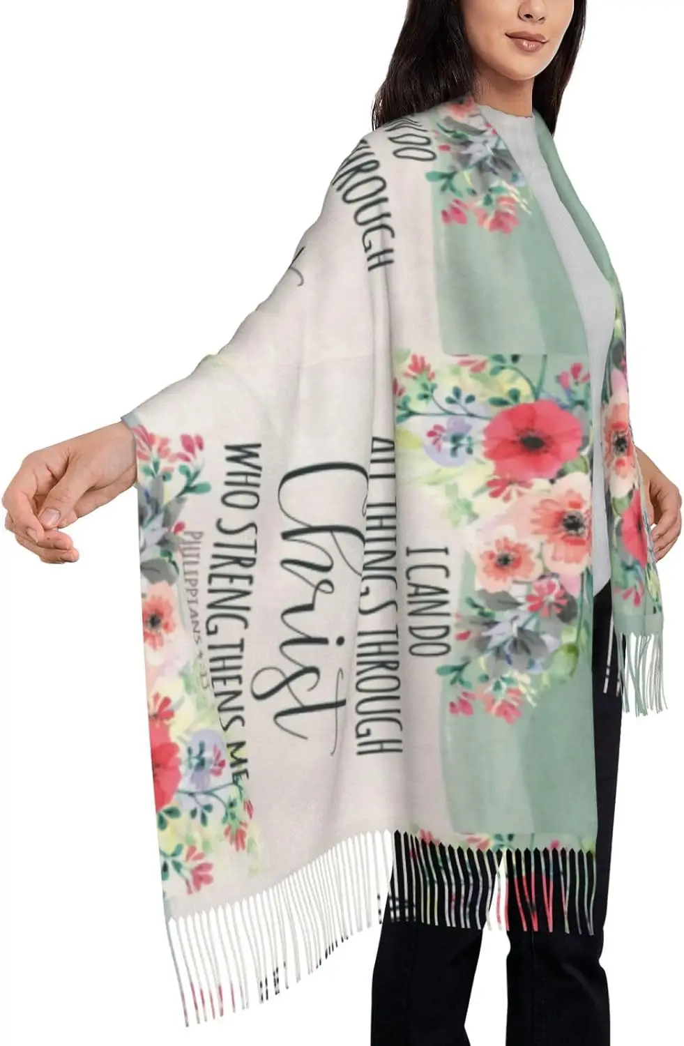 الأزهار المسيحية صدق يسوع عيد الميلاد الكشمير وشاح مع شرابات لينة الدافئة لربيع الخريف الشتاء والهدايا الدفء