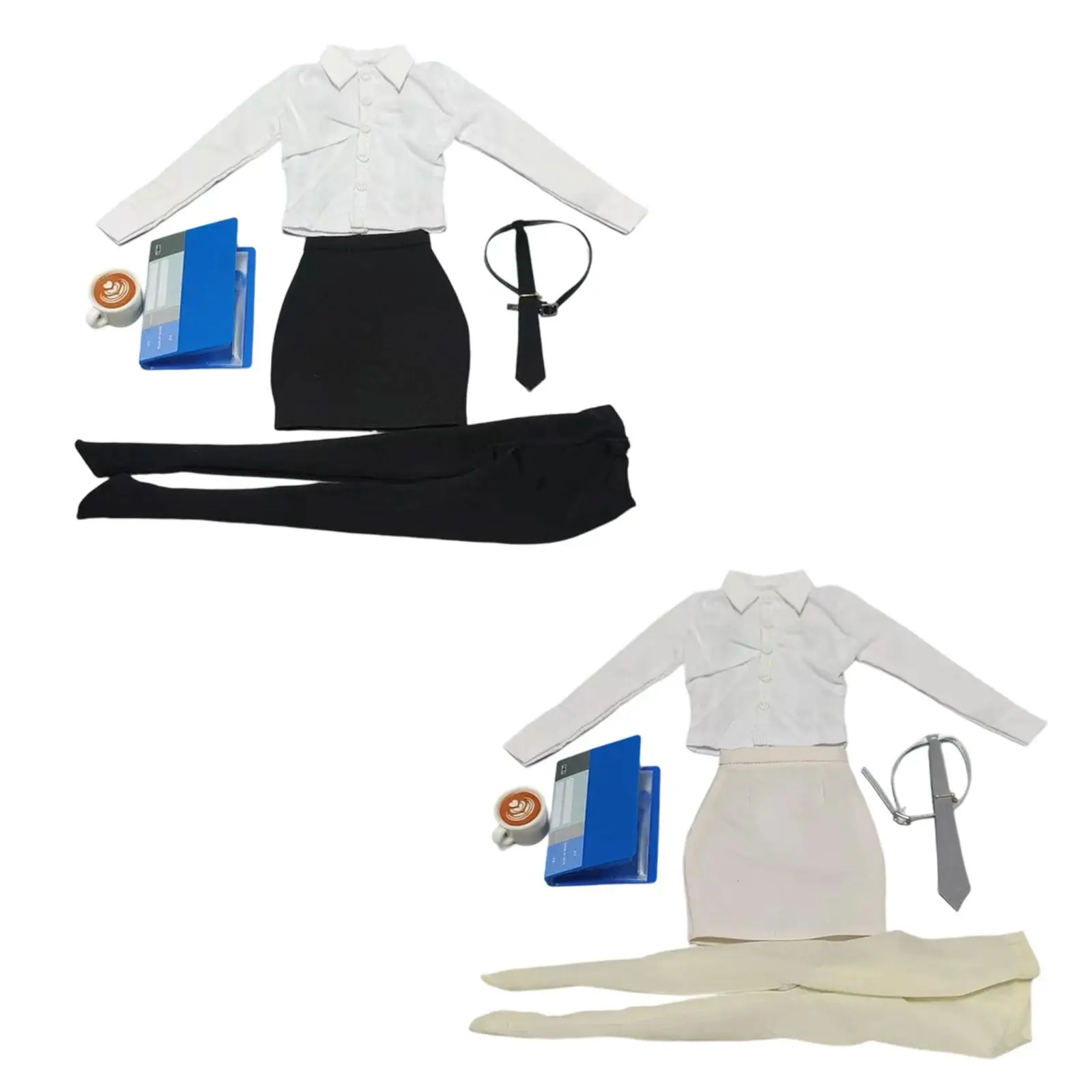 

1/6 Scale Female Clothes Formal Miniature Costume for 12 inch Action Figure Doll Clothing White Shirt Tie Pantyhose Coffee Skirt