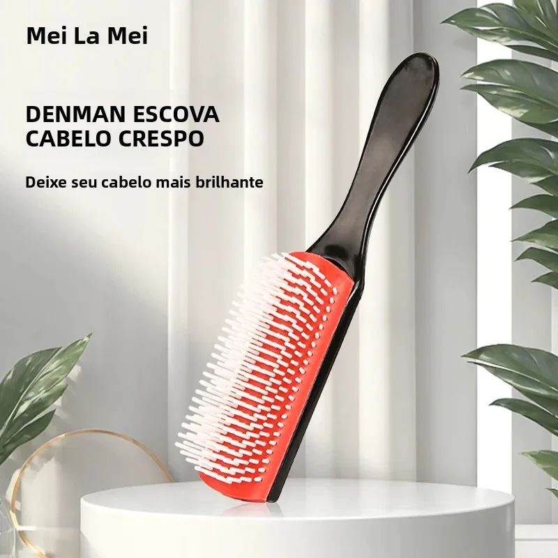 Escova de cabelo desembaraçadora de 9 fileiras, escova de cabelo, massageador do couro cabeludo, pente molhado reto para mulheres, homens, salão de beleza, escova de cabelo encaracolado