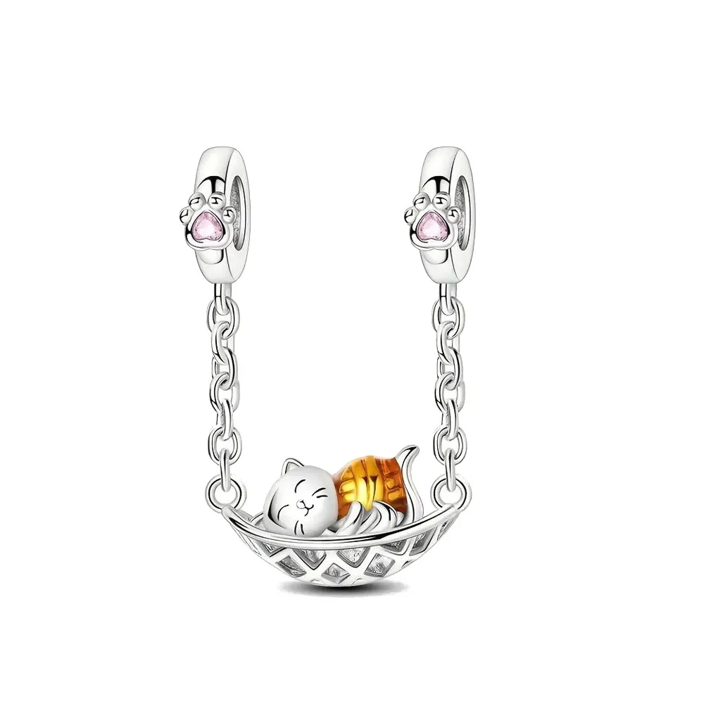 2026 New 925 Sterling Silver Cat Eagle Bee Moon&Star Safety Chain Charm Pendant Fit Original Diy Bracelet Women's Jewelry view 4