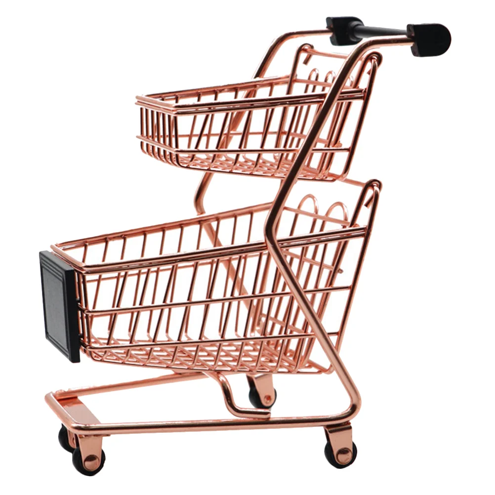 Mini Shopping Cart Table Handcart Gold Storage Trolley Iron Supermarket Utility