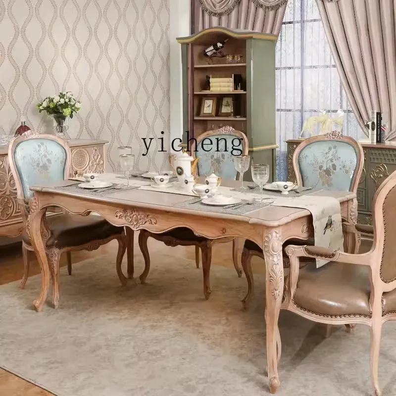 

XL classical style solid wood carving dining table rectangular retro restaurant European style dining table dining chair