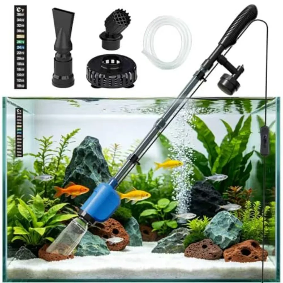 

6-in-1 Electric Aquarium Gravel Cleaner, 530GPH Fish Tank Vacuum Cleaner with Water Changer, Sand Washer, Debris Remover and Ci
