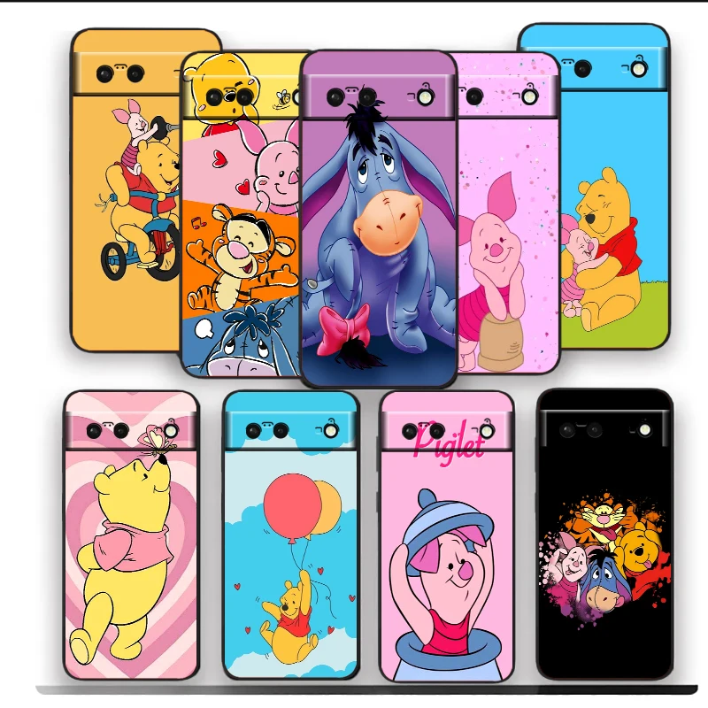 Disney Winnie The Pooh Pig For Google Pixel 9 8 7A 7 6A 6 5A 5 4 4A XL 5G Black Silicon Shockproof Shell Funda Phone Case