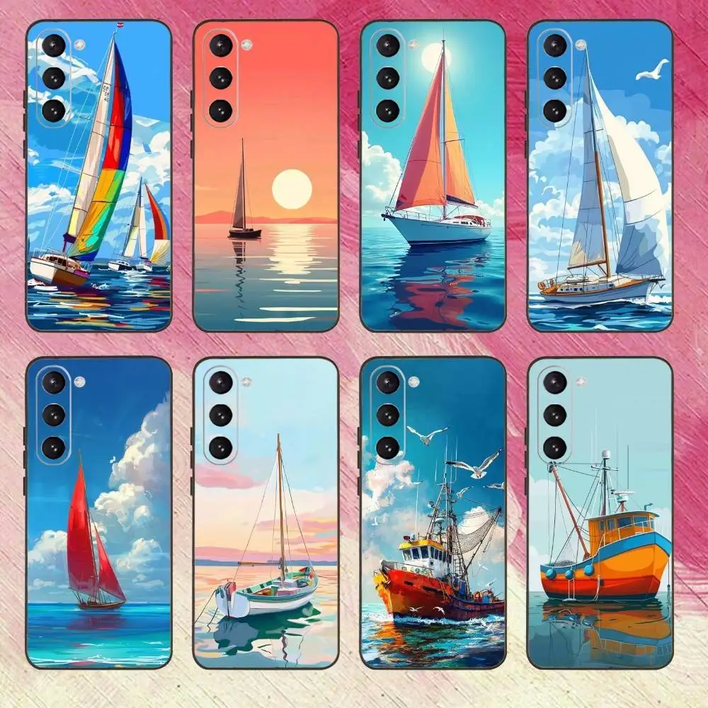

Sailing S-Ship Boat Phone Case For Samsung Galaxy A73,A72,A71,A70,A53,A52,A51,Others Soft Black Cover