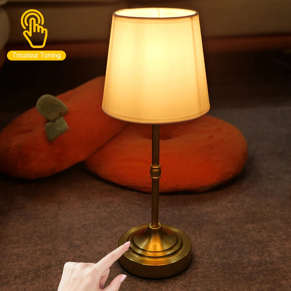 Dimmable Table Lamp Rechargeable Sleeping Light Touch Control Metal Bedside Lamp Vintage Atmosphere Light for Bedroom Study Room