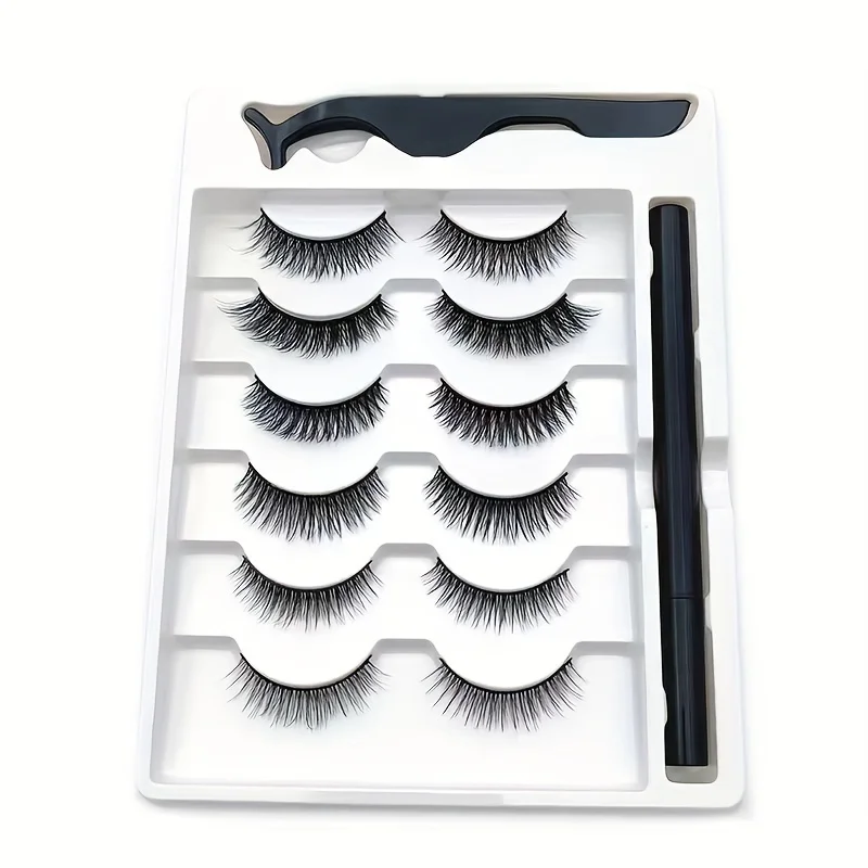 6 pairs of mixed self-adhesive eyelash sets with adhesive free and non-magnetic blocks for repeated use of eyelashes