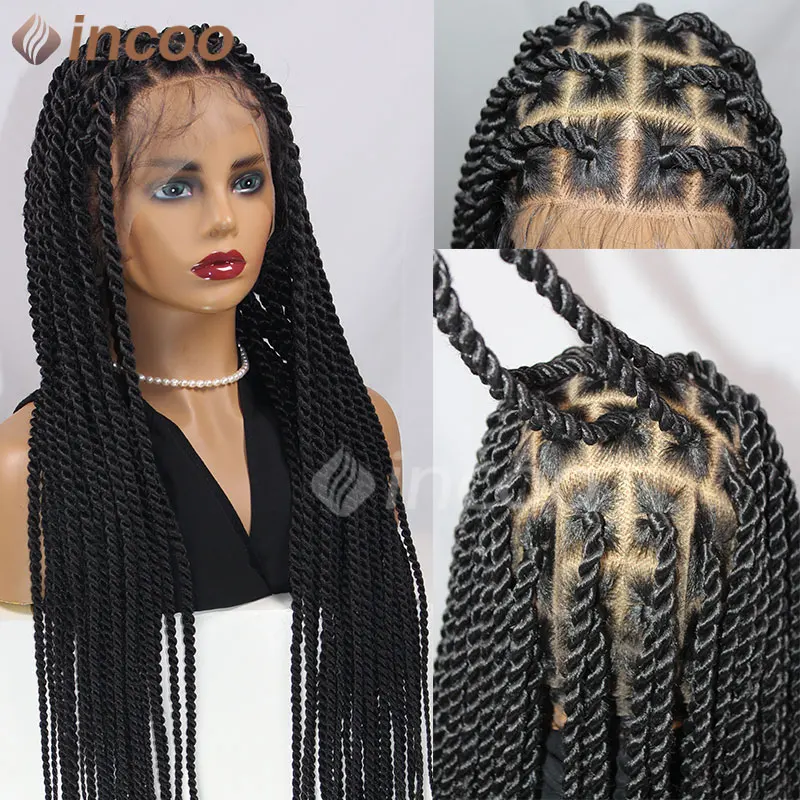 Perruque Full Lace Front Synthétique Tressée Sans Nministériels d pour Femmes Noires, Tresses Capillaires, Tressage Torsadé Sénégalais