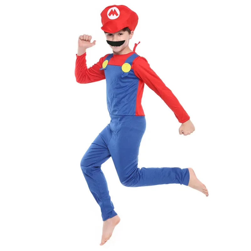 Disfraz de Cosplay de superhermano para niños y adultos, mono con sombrero, guantes de bigote, ropa de fiesta, disfraz de Halloween