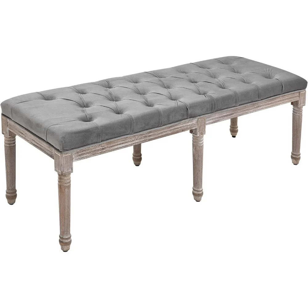 

Bedroom End of Bed Bench, 56" Upholstered Entryway Bench with Button Tufted, Thick Padding and Wood Legs, French