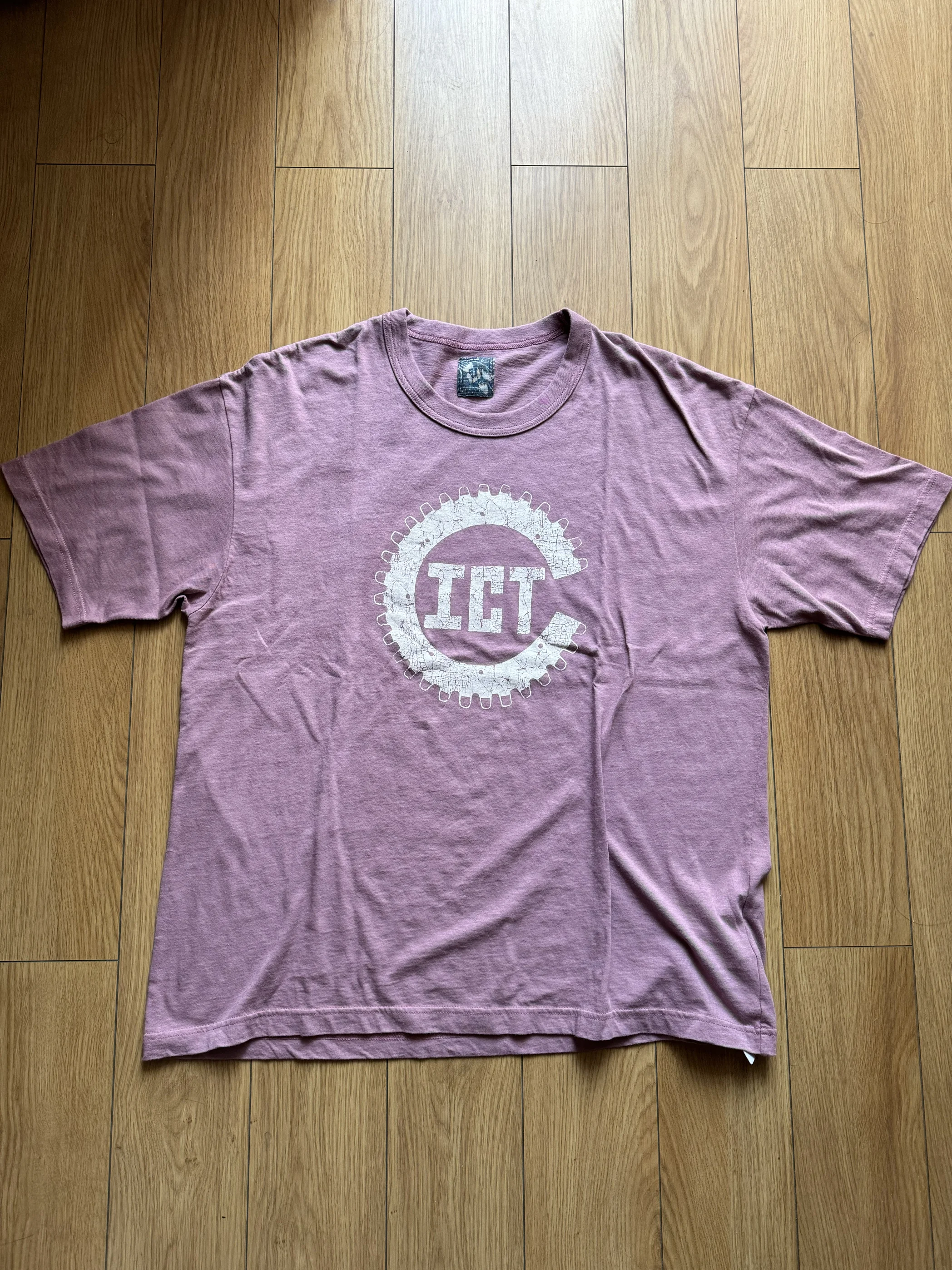 

2025 VISVIM KOFU ICT JUMBO TEE 24S gray powder purple crack print made old short-sleeved t-shirt