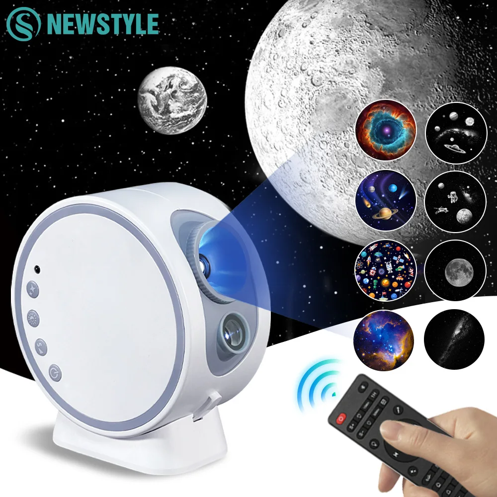 Proyector de estrellas de galaxia Bluetooth, luz nocturna para dormitorio, lámpara de proyector de estrellas de 8 películas con 360 ° Giratorio