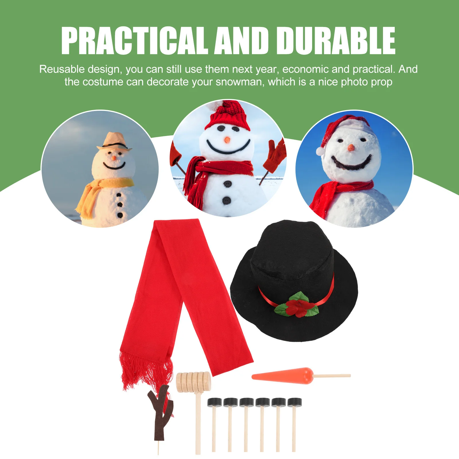 

1Set Snowman Dress-Up Kit Festive DIY Props Reusable Christmas Decor Supplies for Snowman Making Craft Holiday Party Decoration