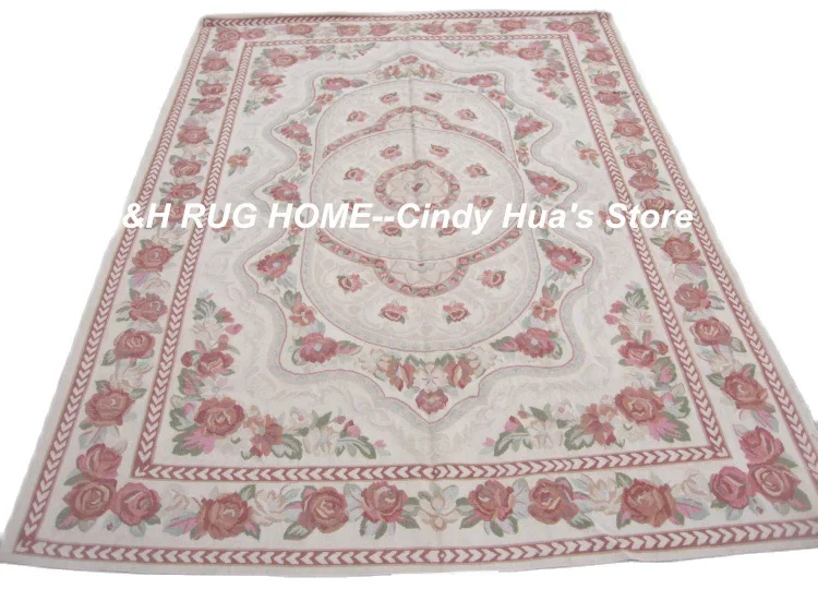 

Free Shipping 5'X8' French Woolen Aubusson rug handmade 100% New Zealand wool rugs and carpets Simple roses