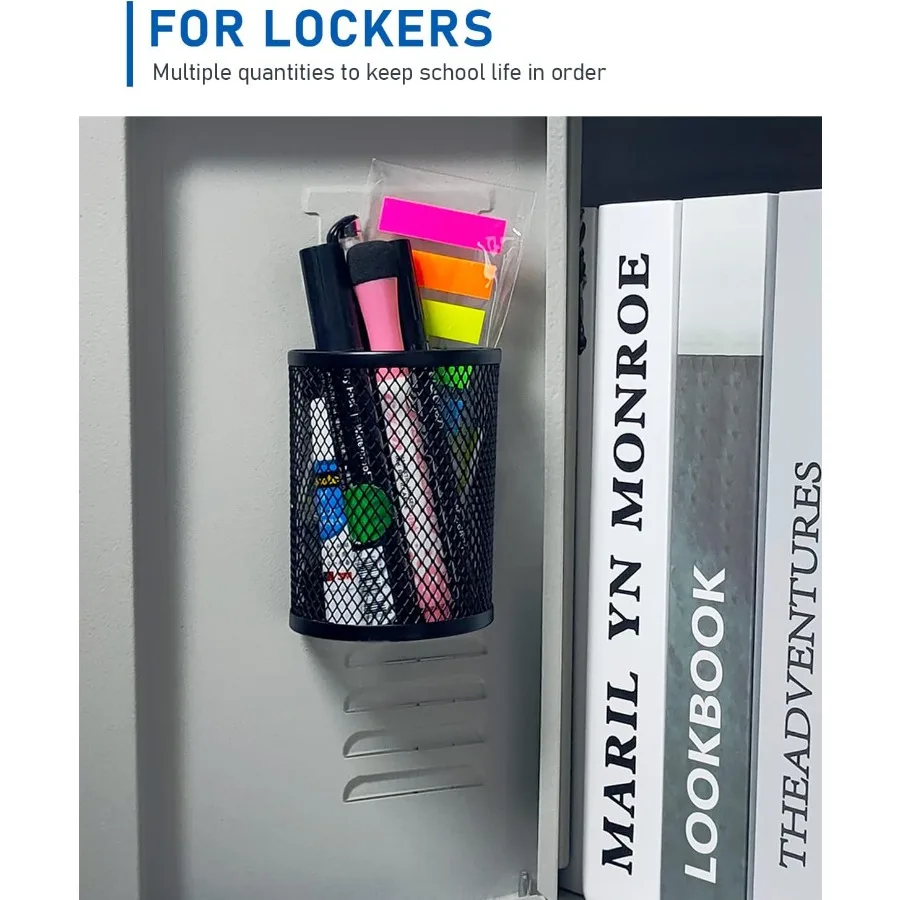 حامل أقلام مغناطيسي مكون من 4 قطع من ملحقات منظم خزانة المقشرة للمدرسة والمكتب باللون الأسود