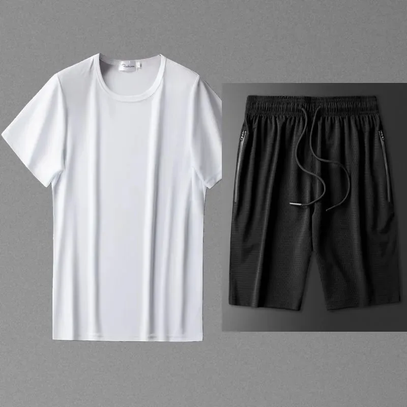 White t-shirt + black shorts