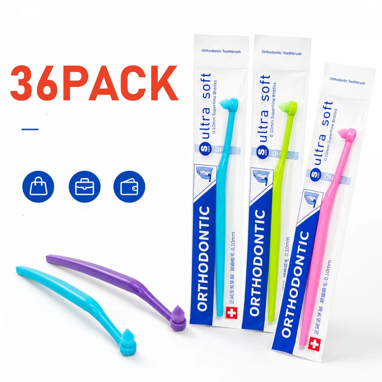 36Pcs End Tuft Toothbrush Single Tufted Orthodontic Toothbrushes for Braces, Small Head Tiny Interdental Interspace Brush
