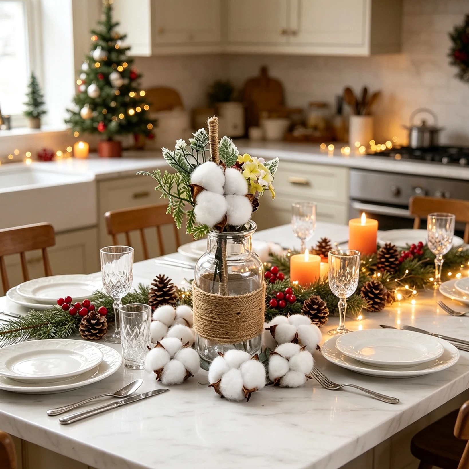 20/60Pcs Artificial Flowers Cotton Ball Christmas Tree Filler Decoration Wreath Outdoor Wedding Home Table Scrapbooking DIY Gift