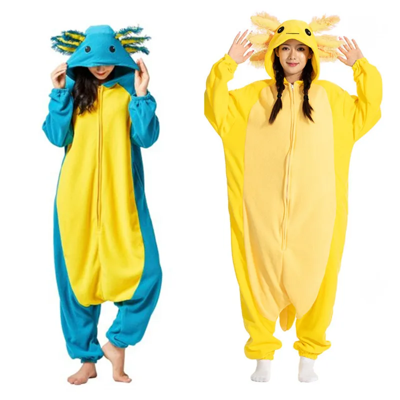 

Favofans Adult Halloween Onesie Cartoon Blue Axolotl Pajamas For Women Animal Kigurumi Pyjamas Homewear Cosplay Party Costume