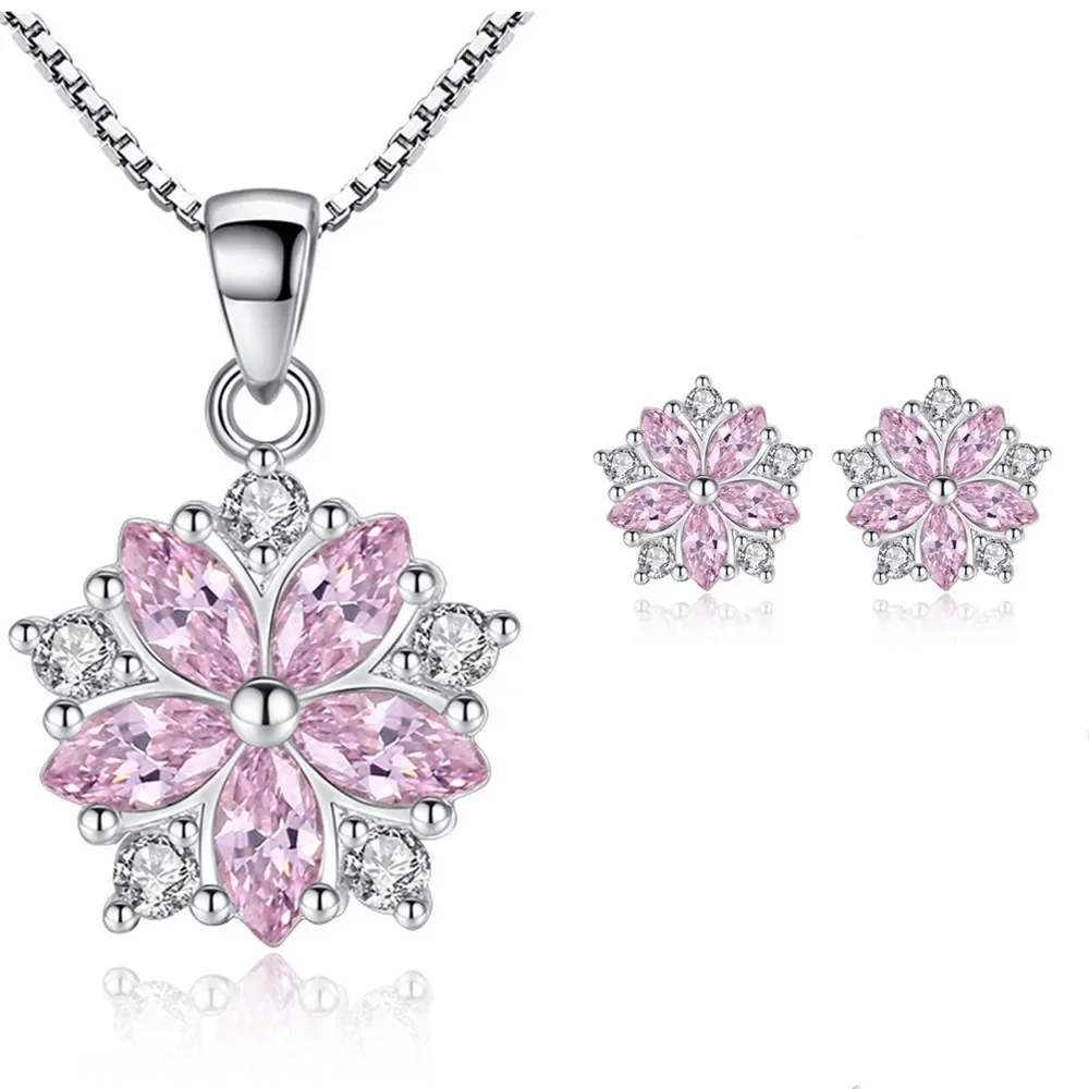 925 Sterling Silber Sakura Delphin Zirkon elegante Schmuck Set Damen Ohrringe Halskette hochwertigen Schmuck