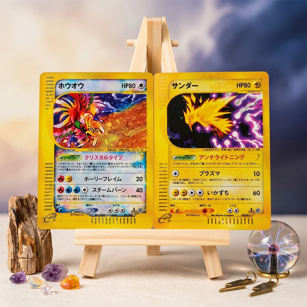 Cartão de Coleção DIY Anime Proxy PTCG Zapdos 2002 038/092 Holo Raro Town Not On Map E-Card JP NM Ho-Oh 091/088 Foil Flash Card