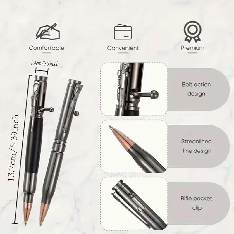 5Pcs【Customizable Text】Laser-Engraved Vintage Bolt-Action Ballpoint Pen, High-End Creative Bolt-Action Design, Pocket Clip, Retractable Grip, Business Gift Pen Suitable for Office Meetings, Teachers, and Students