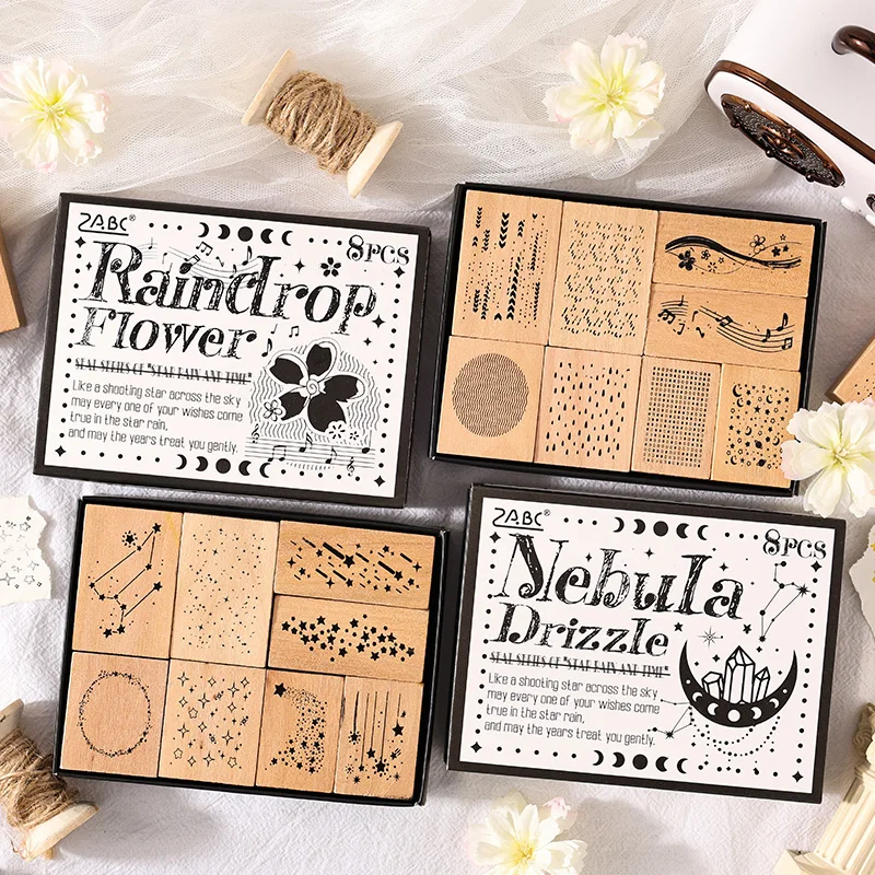 

8 pcs Vintage Wooden Rubber Stamp Meteor Shower Theme Printed DIY Decor Scrapbooking Albums Wood Seal Daily Planner Stationery