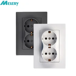 Melery Wall Double Socets Plastic Panel EU Russia Germany AC Power Points Plug Outlets 110-250V Netherlands Europe Home Office