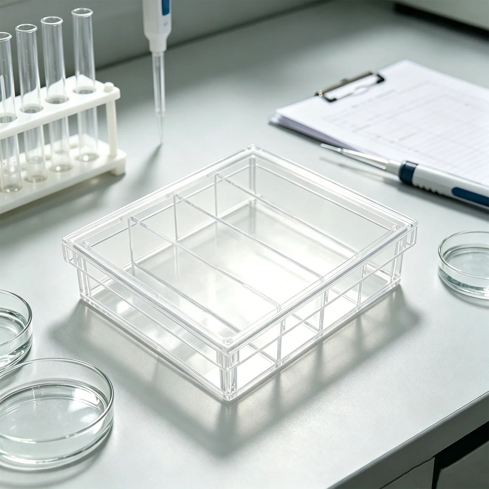 Western Blot Incubation Box 4 Slot Clear Acrylic Specimen Storage Organizer Lid Chemical Resistant Laboratory Sample Incubation view 5