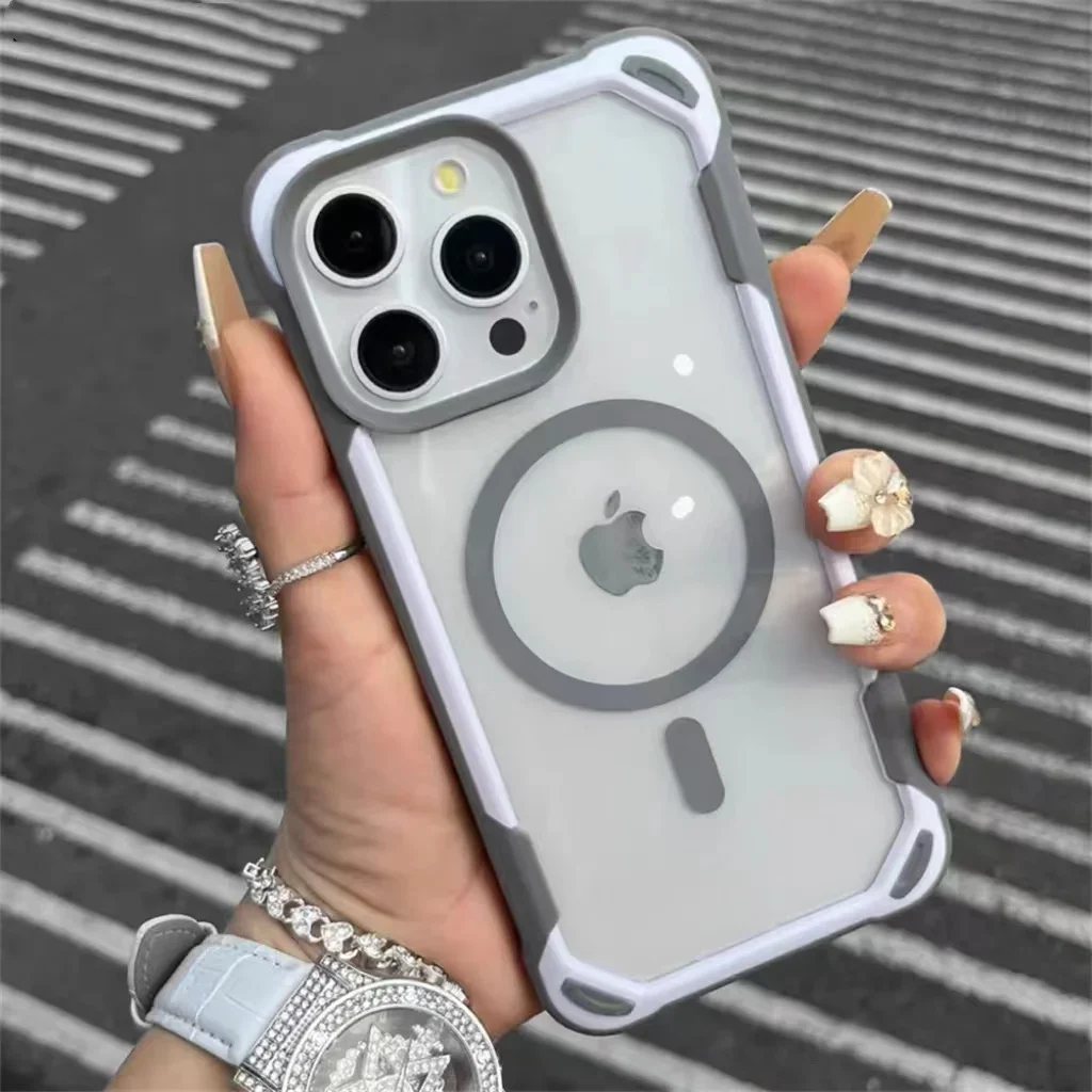 

New Shockproof Armor for Magsafe Magnetic Case For iPhone 14 15 16 13 12 11ProMax Transparent Hard Bumper Wireless Charger Cover