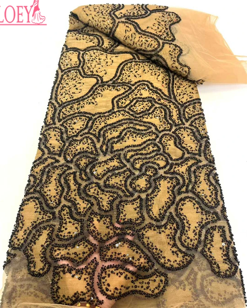 OLOEY최신 스팽글 패션 디자인 웨딩 여성 가운 드레스 레이스 원단을위한 수제 수제 자수 비즈