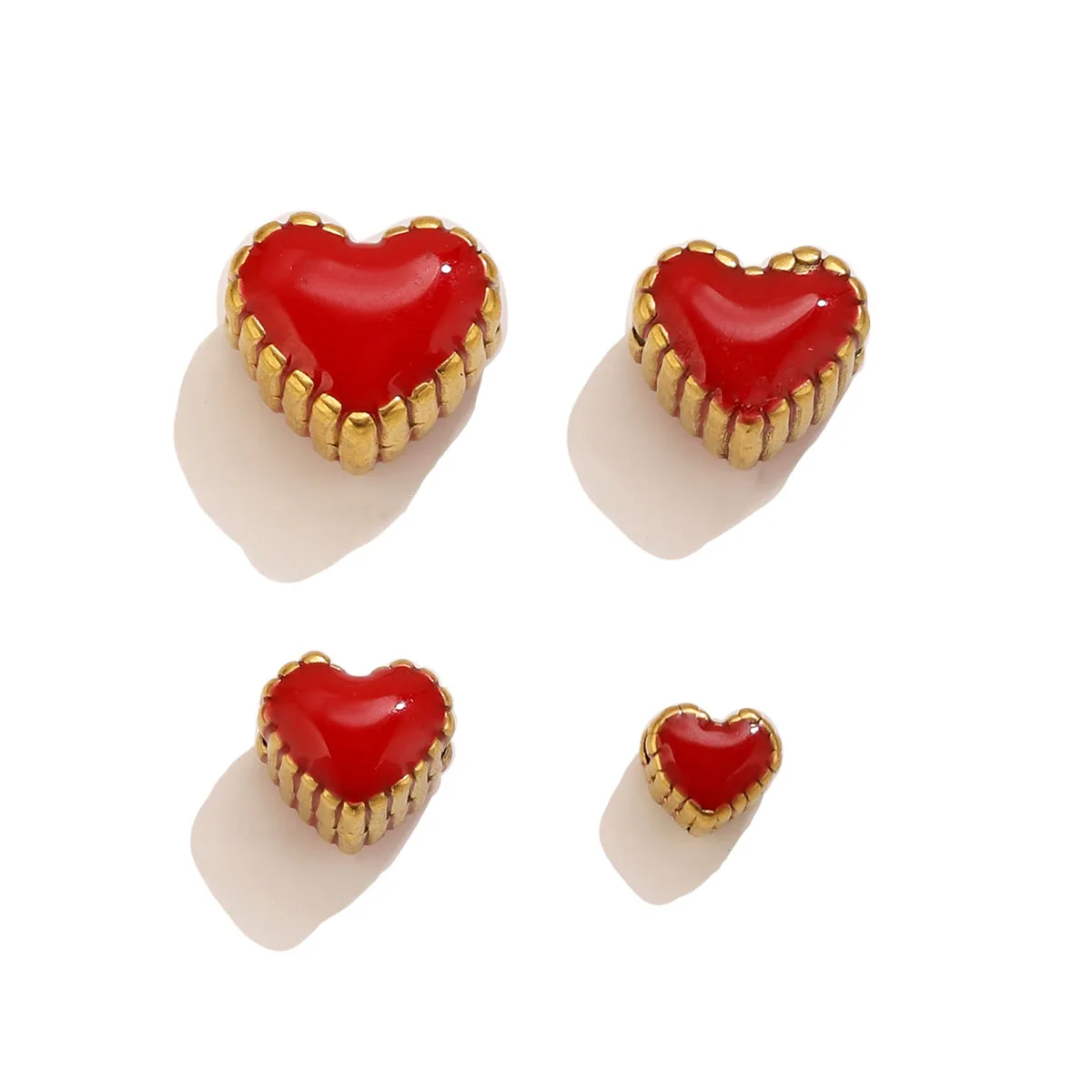 5pcs Stainless Steel Enamel Heart Beaded Red 18K PVD Gold Spacer Beads DIY Bracelet Necklace Jewelry Making Supplies Accessories