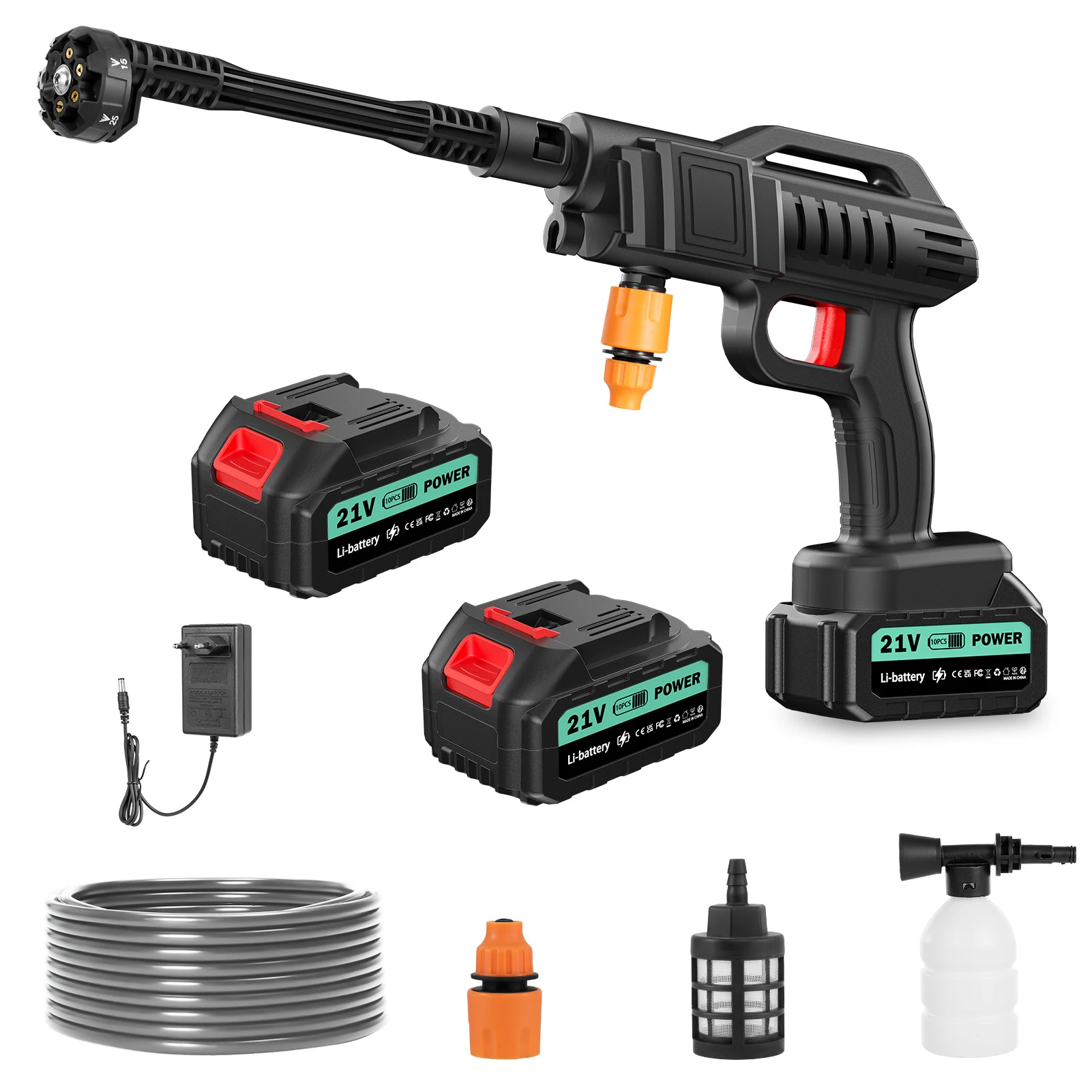 Cordless Pressure Washer Handheld Brushless Motor with 2 Battery Packs 4.0Ah 6 in 1 Nozzle Portable Cleaner for Car Washing Yard Patio