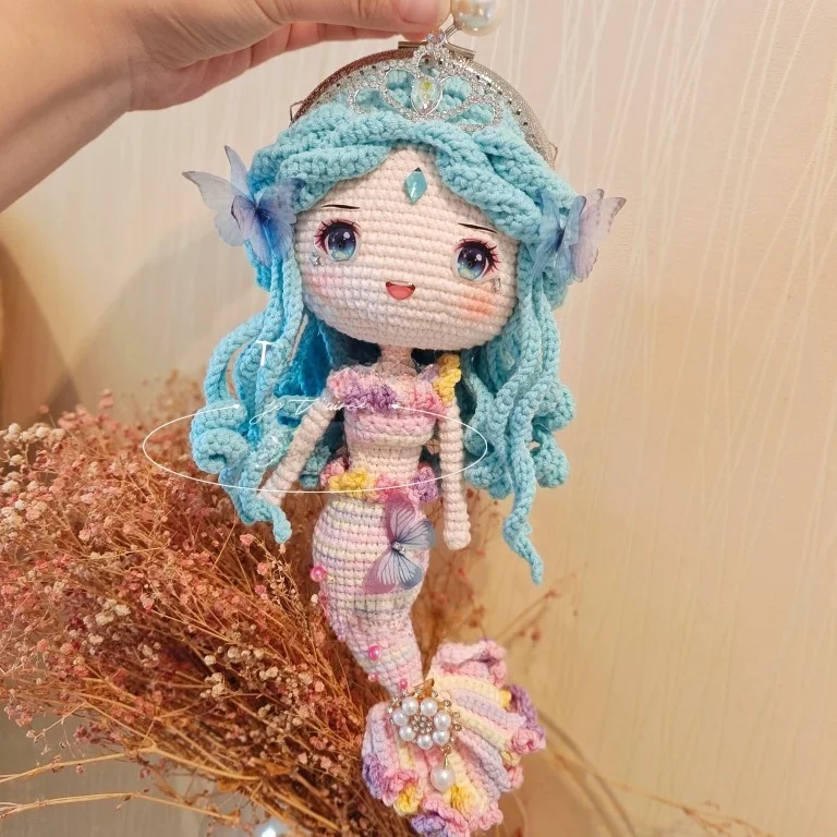 handmade-crochet-doll-mermaid-purse-crossbody-bag-yarn-material-coin-purse-creative-gift-for-teenage-girls