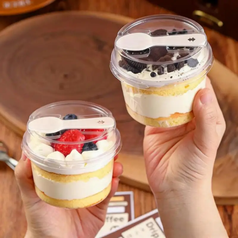 BPA Free Transparent Pudding Cup Set 10PC with Lid Spoon Reusable Round Mousse Jelly Yogurt Cup for Snack Dessert Drink Sampling