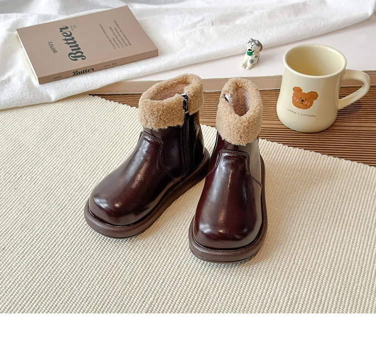 2026 England-Style Winter-Modestiefel für Mädchen, Verdickte Warme Kunstfell-Schneestiefel, Weichsohlige Rutschfeste Modestiefel für Mädchen – Detail 11