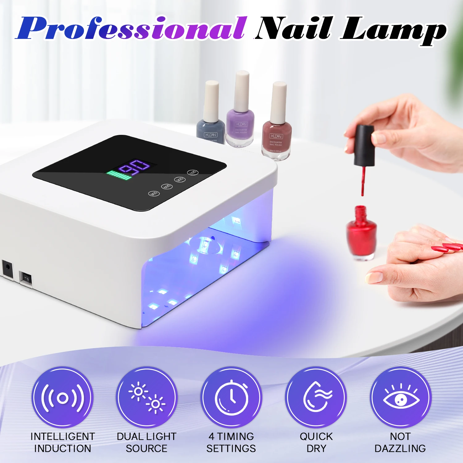 Lámpara de uñas profesional de 33W, recargable, 39LEDS, UV, lámpara de secado de uñas, lámpara de manicura inalámbrica con 4 ajustes de temporizador, Sensor inteligente